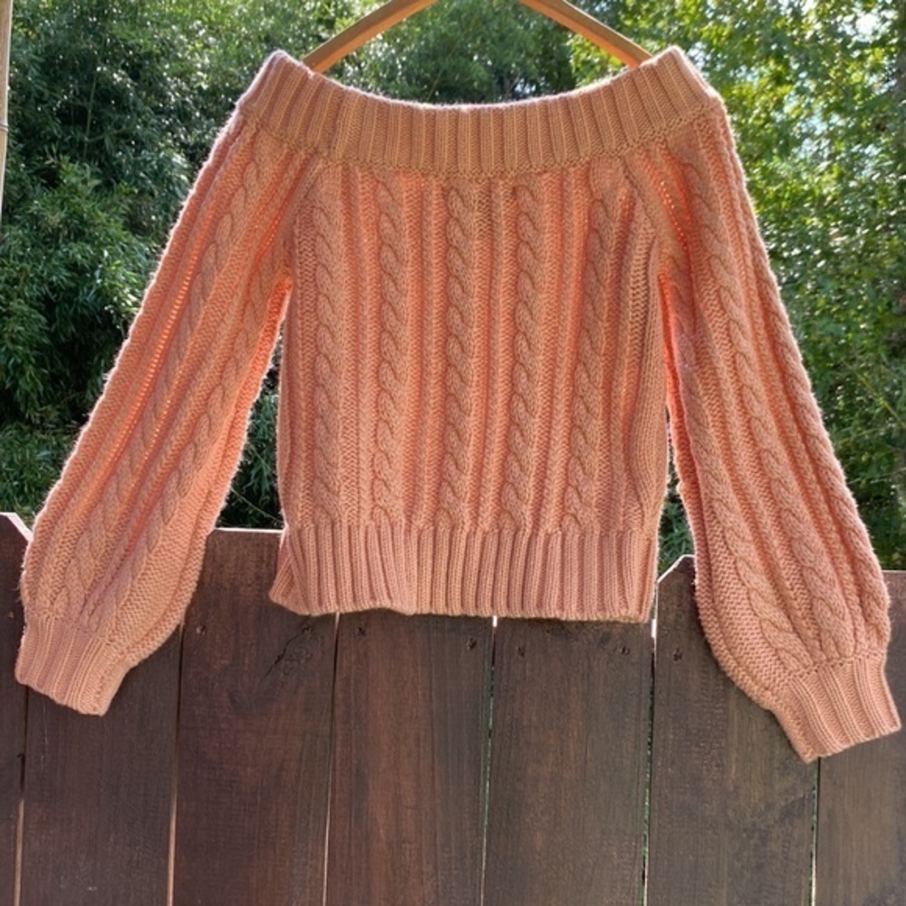 THICK Chunky Off shoulder Cable knit peach sweater